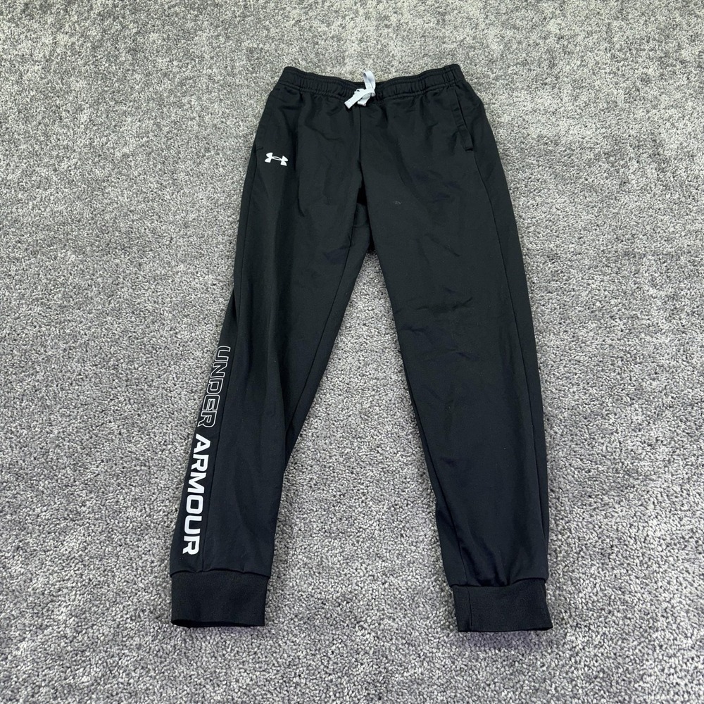 Under Armour Pants Kids L Black Fleece Jogger Elastic Waist Logo Athletic Gym